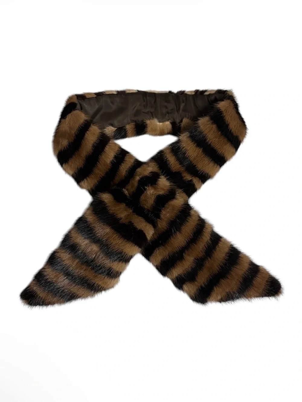 Vintage genuine mink fur striped scarf wrap